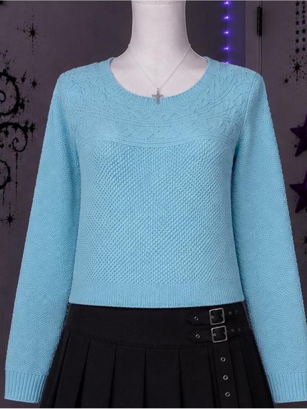 Light Blue Womens Knit Sweater - Classic Crewneck